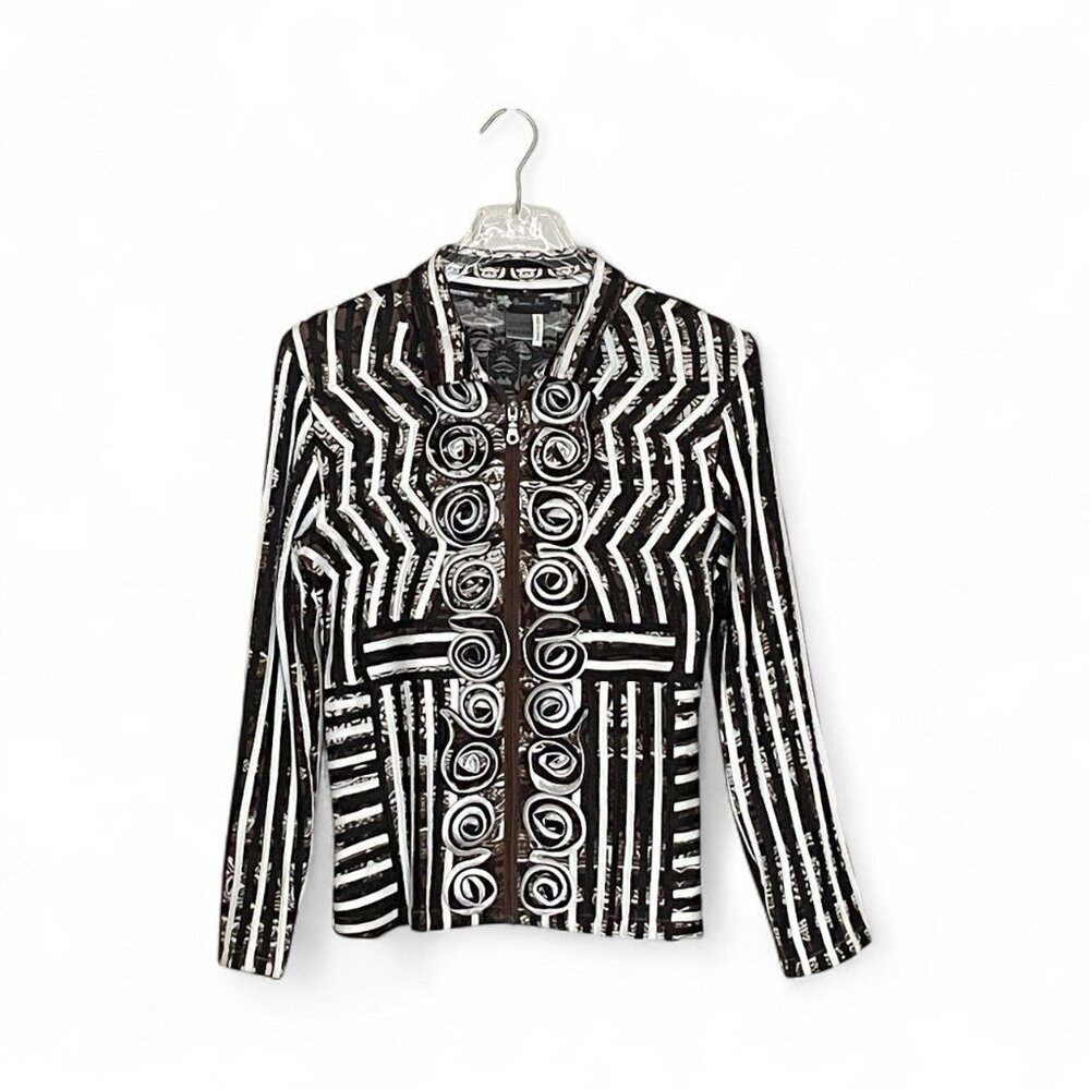 Damee Inc Jacket Small Shoulder Pads Art Abstract Swirl Stripe Full‎ Zip Front S